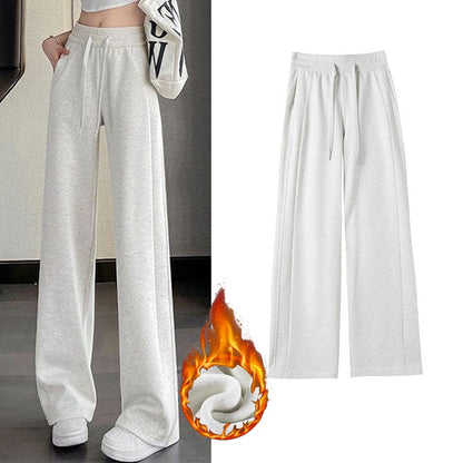 Winter Female Chic High Waist Straight Leg Thermal Pants Women Plush Casual Baggy Trousers Girls Snow Warm Fleece Pants
