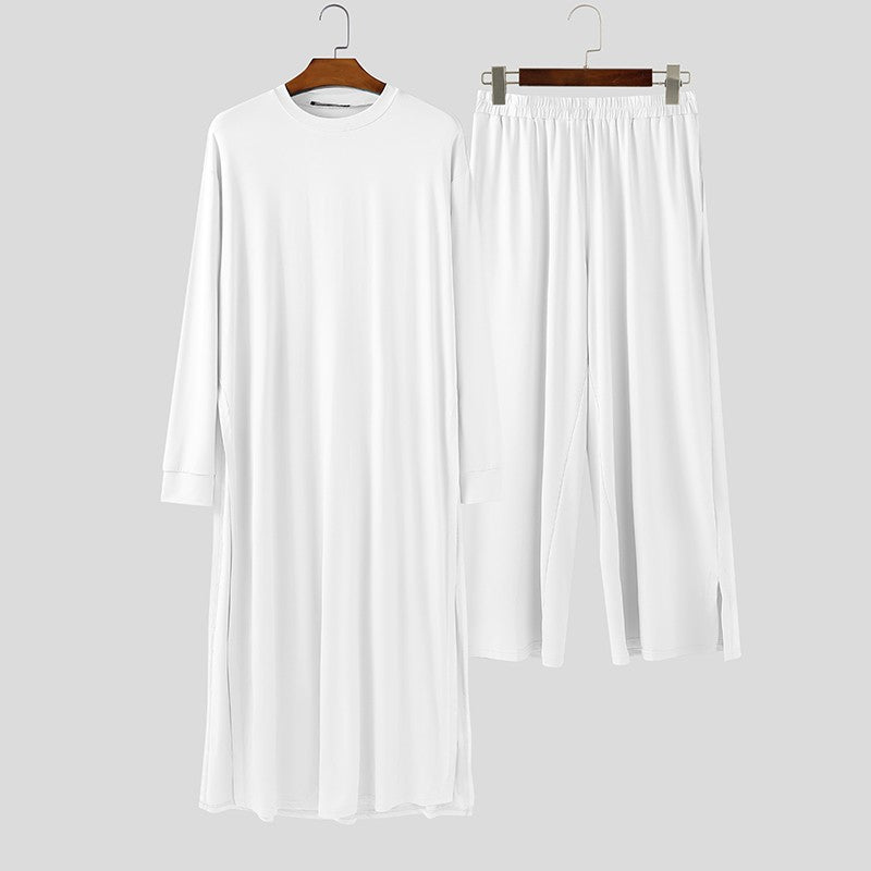 INCERUN Men Sets Solid Color Long Sleeve Long Style T Shirt & Pants Two Pieces Sets Loose Streetwear Fashion Casual Men Suits