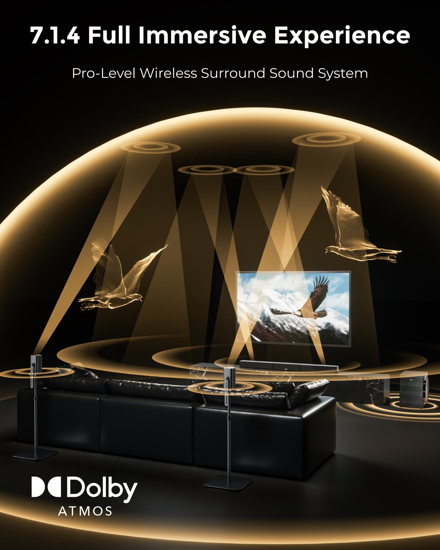 Sistema de Som Surround 7.1.4 ULTIMEA Barra de Som para TV com Dolby Atmos e Controle por APP, Alto-falante Bluetooth Doméstico com Subwoofer Sem Fio de 10"