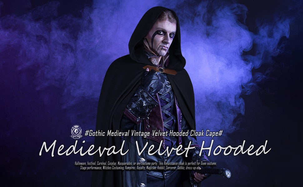 Capa Medieval com Capuz de Veludo L'VOW - Capa de Renascença com Capuz, Capuz Vintage, Fantasia de Feiticeiro de Halloween