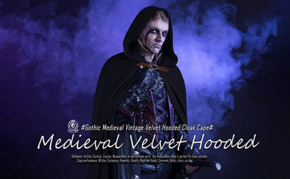 Capa Medieval com Capuz de Veludo L'VOW - Capa de Renascença com Capuz, Capuz Vintage, Fantasia de Feiticeiro de Halloween