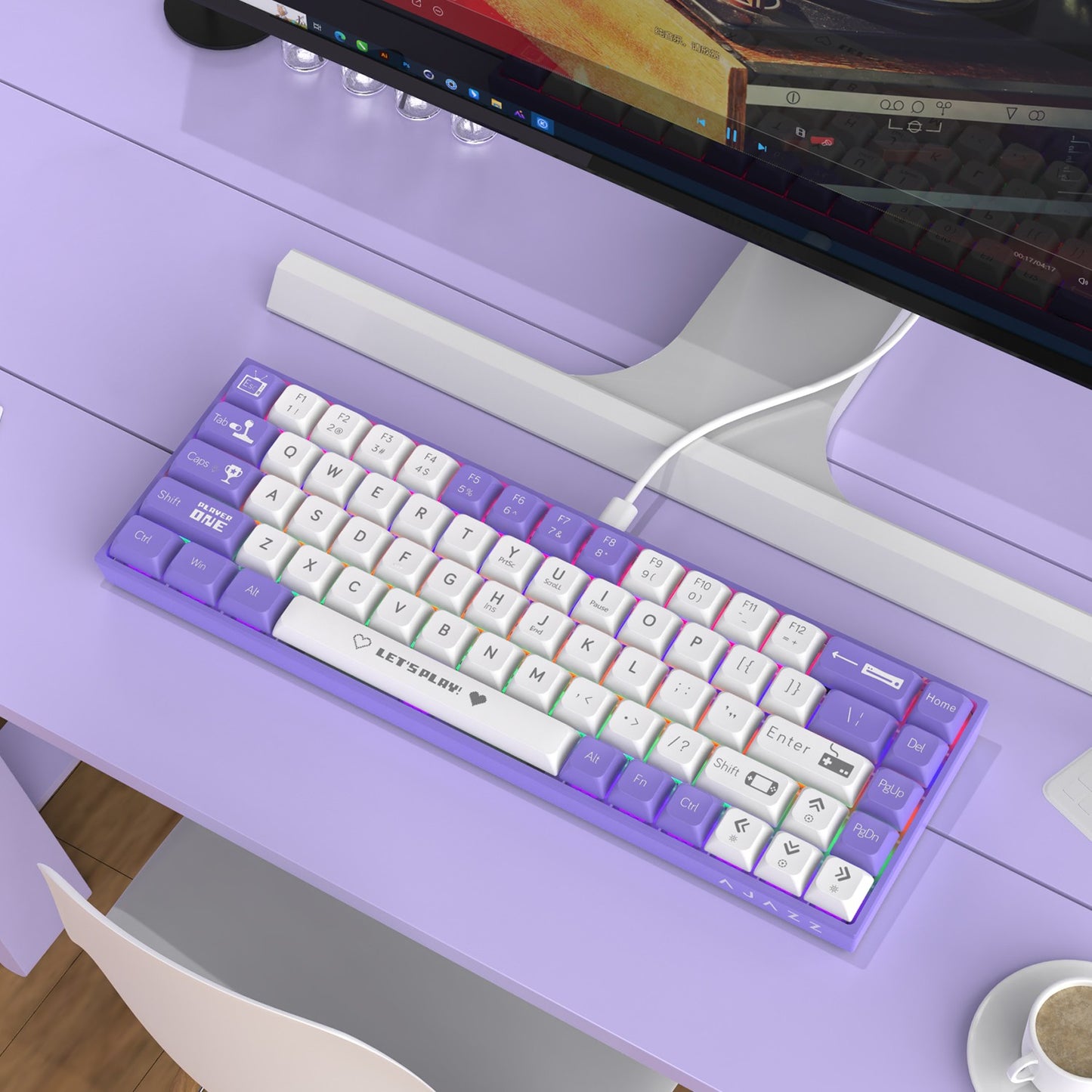 AJAZZ AK680 Teclado Mecânico para Jogos Tecla ABS 68 Teclas Teclado Bluetooth Sem Fio com Fio Troca a Quente Gasket Personalizado para Pc Laptop