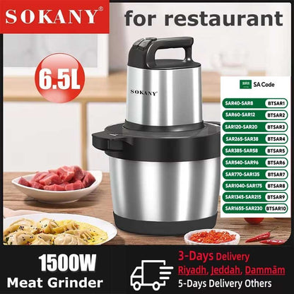 Processador de Alimentos 6.5L Moedor de Carne Elétrico Fatiador de Vegetais de Aço Inoxidável Picador Triturador Liquidificador de Cozinha Eletrodoméstico