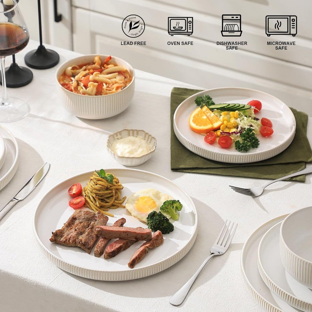 conjuntos de louça de grés para 4, conjunto de pratos e tigelas de cozinha de 12 peças, conjuntos de louça de porcelana com esmalte reativo resistente a arranhões