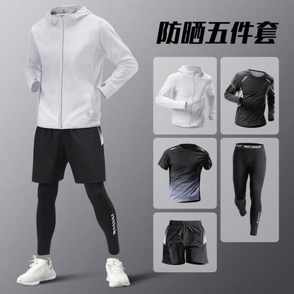 5pcs Men's Lightweight Summer Ice Silk Athletic Set Quick-Dry Running Clothes Outdoor Kit Cycling Fitness Men's Sportswear Set