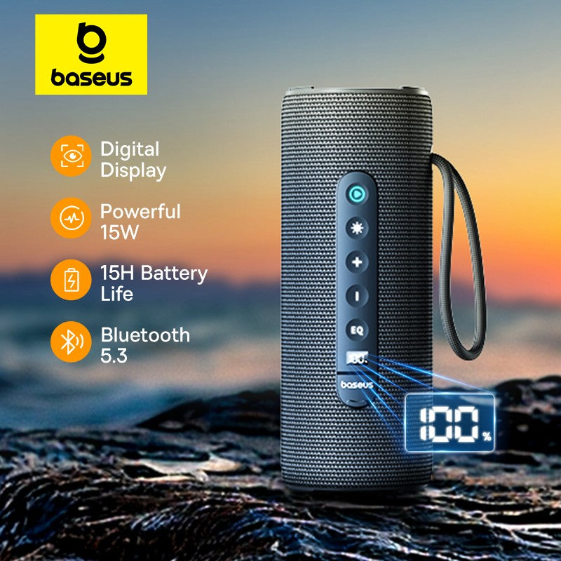 Baseus AeQur 30 Air Alto-falante Portátil Sem Fio Bluetooth 5.3 Emparelhamento TWS Display Digital 15H Reprodução de Áudio Caixa de Som para Acampamento IPX5