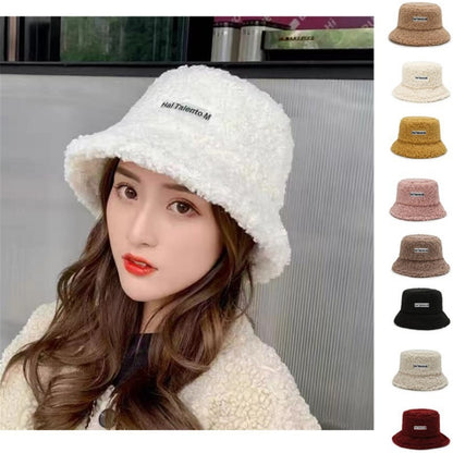 Winter Warm Fleece Bucket Hat for Men Women Cold Resistant Fashion Fisherman Cap Trendy Sunshade