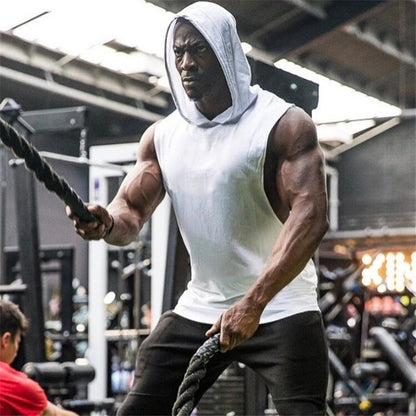 Plain Men's Gym Tank TopSinglets Bodybuilding Stringer Muscle Vest Hoodies Fitness Sleeveless Hooded T Shirt Cut Off Sports