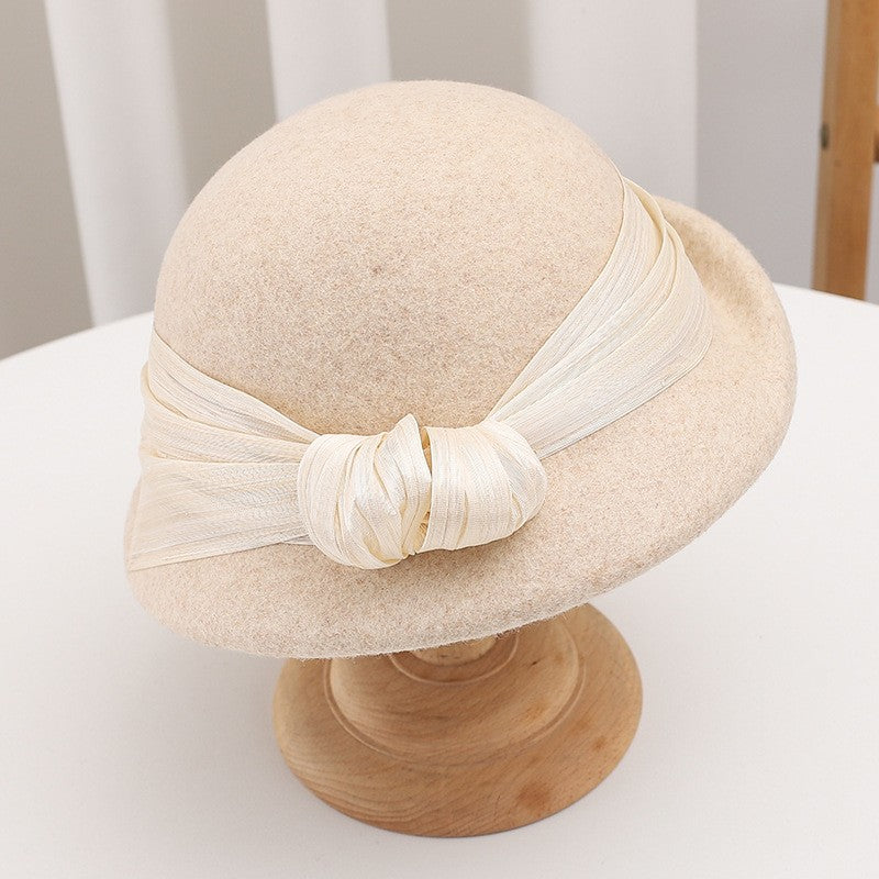 Women French Wool Beret Autumn Winter Fashion Retro Bow Knot Lady Cloche Hat Casual Travel Gift