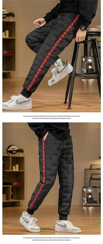 Men's Outdoor Casual down Trousers Windproof Waterproof Winter Warm Cotton Pants Dstring Waist Long Polyester Fiber