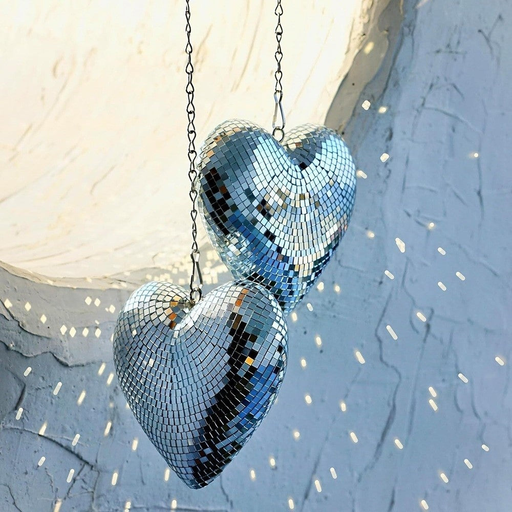 Heart-Shaped Disco Ball Decorations Lightweight Reflective Christmas Party Decorations Glass Keychain Glass Decorations