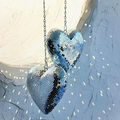 Heart-Shaped Disco Ball Decorations Lightweight Reflective Christmas Party Decorations Glass Keychain Glass Decorations