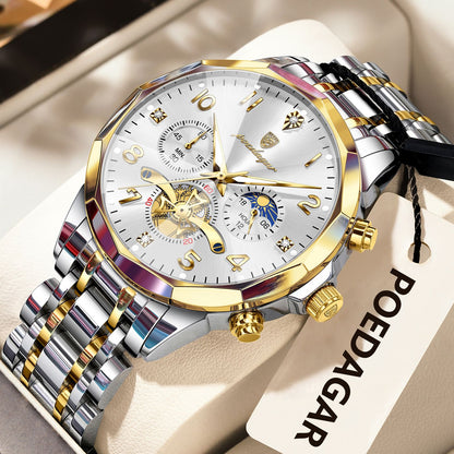 POEDAGAR Luxo Alta Qualidade Relógio de Pulso Masculino Cronógrafo Aço Inoxidável Quartzo Relógios Masculinos Impermeável Luminoso Relógio Masculino Reloj