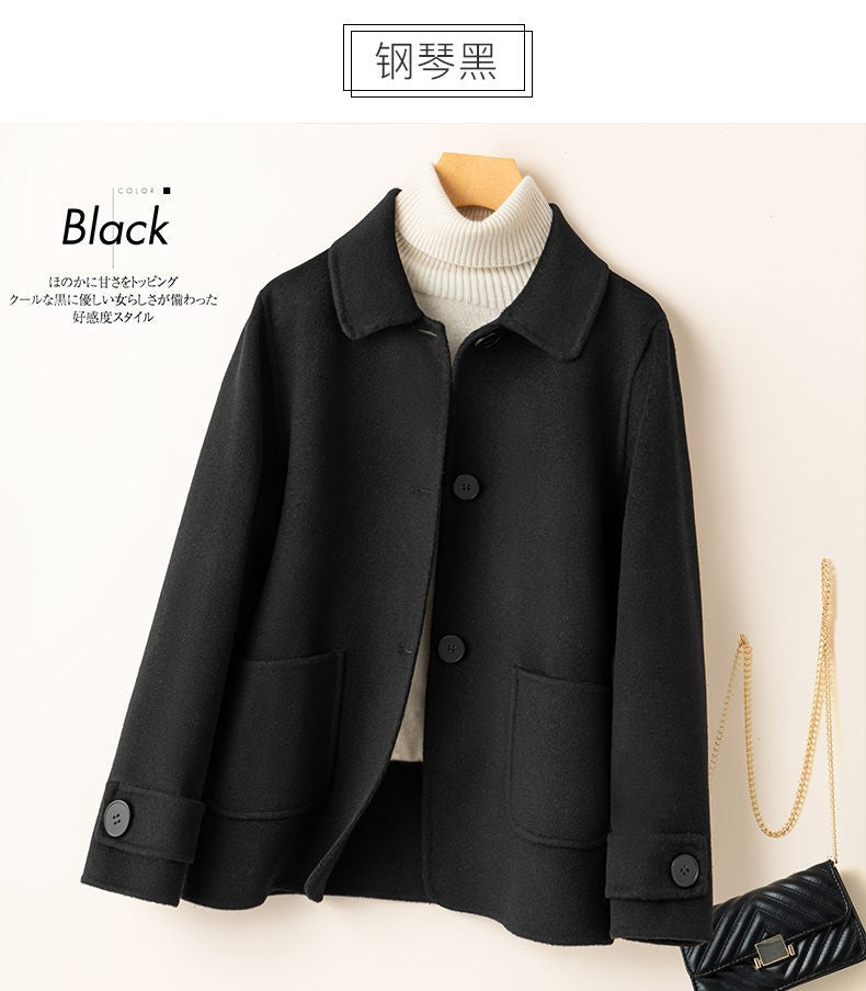 2025 Autumn Winter New Double-Sided Wool Coat Women Section Short Woolen Coats Single-breasted Black Khaki Cardigan Outerwear