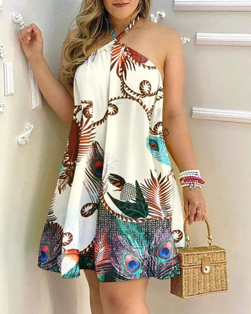 Floral Print Halter Neck Dress Boho Backless Halter Dress For Spring  Summer Women's Clothing
