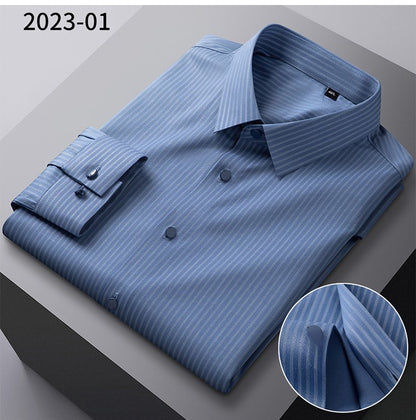 New in shirt elastic plaid casual long sleeve shirts for men slim fit formal shirt fashion easy-care elegants business clothes