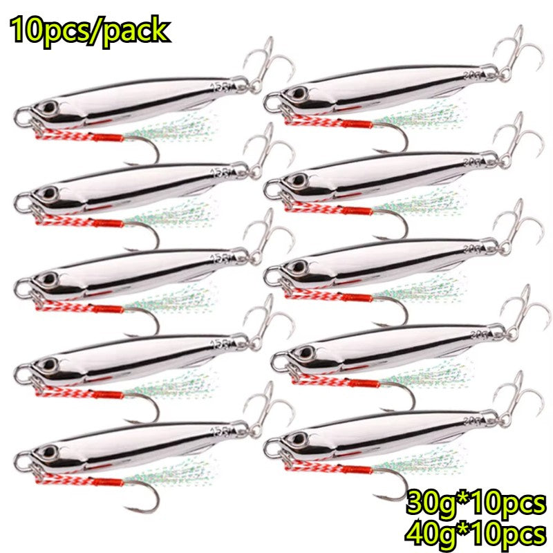 10 unidades/pacote Iscas Metálicas Jig para Pesca 30g 40g Chapeamento Prateado Isca Metálica Jig Pesca Marítima Isca de Pesca Baixo Salgado Material de Pesca