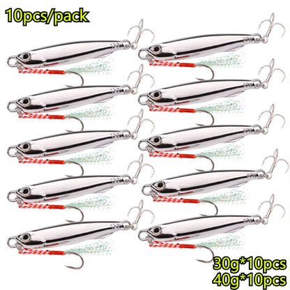 10 unidades/pacote Iscas Metálicas Jig para Pesca 30g 40g Chapeamento Prateado Isca Metálica Jig Pesca Marítima Isca de Pesca Baixo Salgado Material de Pesca