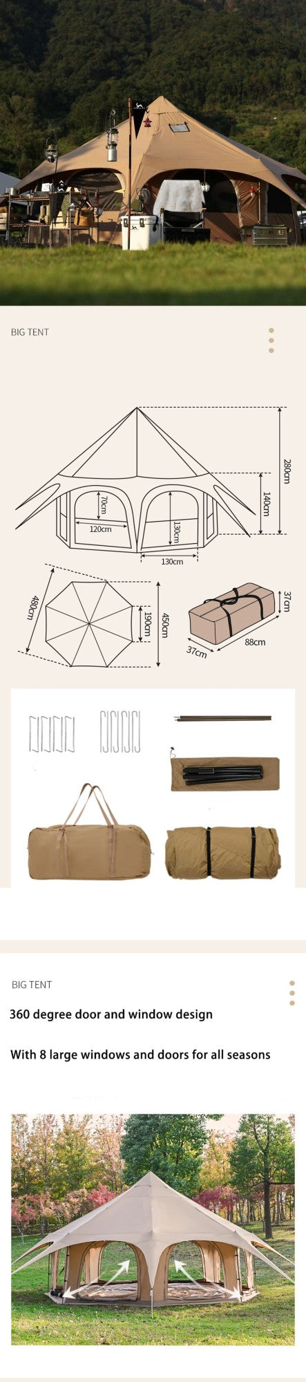 Rainproof Cotton Canvas Outdoor Circus Tent Large 4 Season Yurt Camping Park Family Tent for All Weather Conditions Waterproof