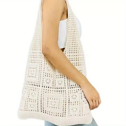 Knitted Shoulder Bag for Women's Leisure Commuting Hollowed Out Large Capacity Woven Handbag