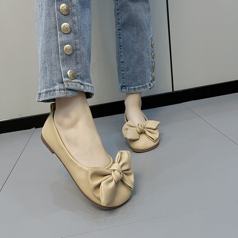 New Luxury Designer Shoes for Women Fashion Butterfly-knot Square Toe Party Leather Ballet Flats Ladies Flat Shoes Loafers Women