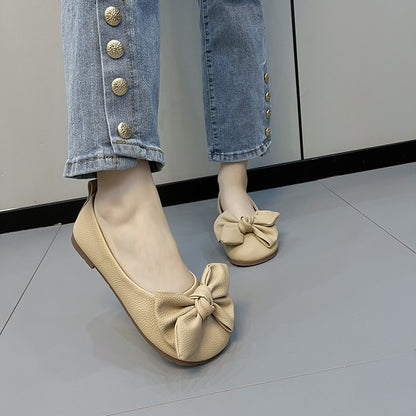 New Luxury Designer Shoes for Women Fashion Butterfly-knot Square Toe Party Leather Ballet Flats Ladies Flat Shoes Loafers Women