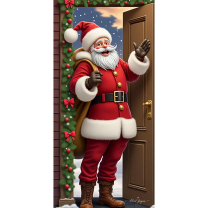 Santa Claus Christmas Tree Door Cover -185x90cm Festive Holiday Decoration Versatile Hanging for Entrance and Room