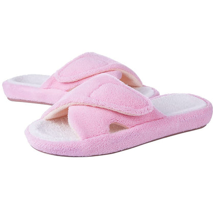 Comwarm Waffle Indoor Cotton Slippers For Women Open Toe Anti-Slip Home Slippers Four Seasons Flats Slippers with Arch Support
