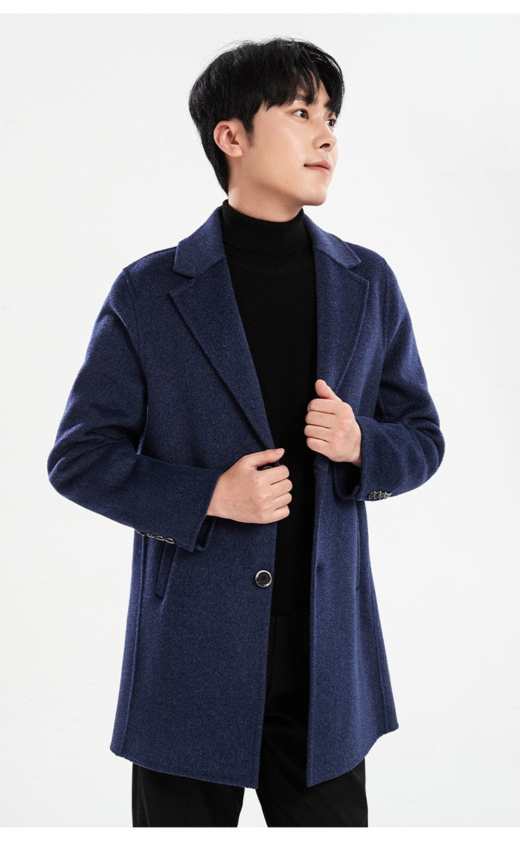 Autumn and Winter Mid-Length Western-Style Business Reversible Woolen Coat Men's 100% Wool Handmade Coat Cashmere Overcoat Coat