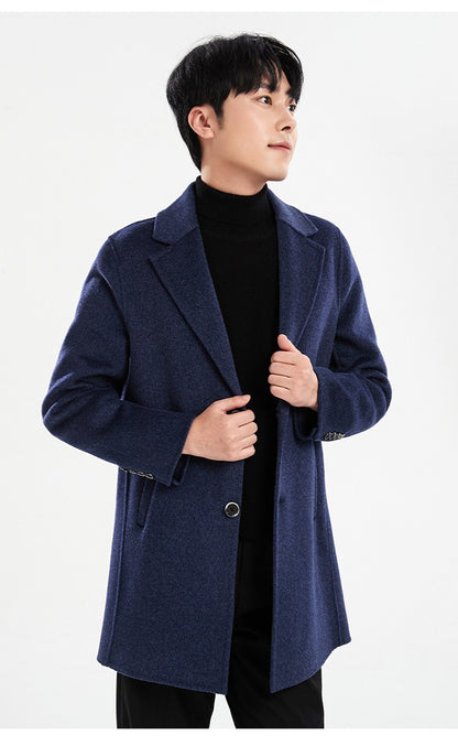 Autumn and Winter Mid-Length Western-Style Business Reversible Woolen Coat Men's 100% Wool Handmade Coat Cashmere Overcoat Coat