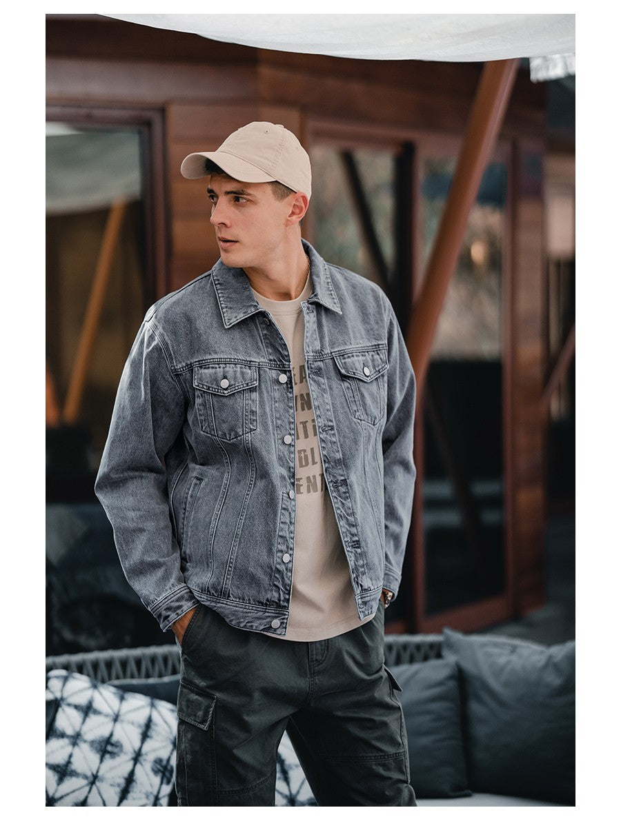 SIMWOOD 2025 Autumn New Oversize Denim Jackets Men 12oz Washed Classical Denim Coats