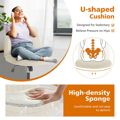 JHK Cross Legged Office Living Room Rocking Gaming Chair Armless Wide Desk Adjustable Swivel Fabric Task Vanity Home Office