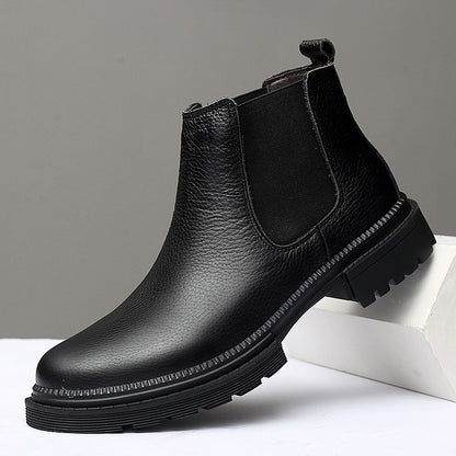 Genuine Leather Mens Chelsea Boots Slip on Male Casual Footwear All-match High Quality Ankle Boots Vintage Style Business Botas