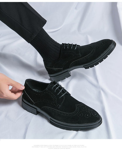 New 46 large size abrasive leather Brock carved business dress shoes for men round head lace-up casual shoes