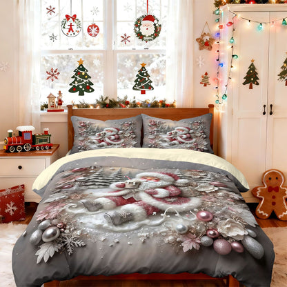 3pcs imitation relief Christmas Santa Claus Merry Christmas, print coreless bedding set multi size bedroom bedding decoration
