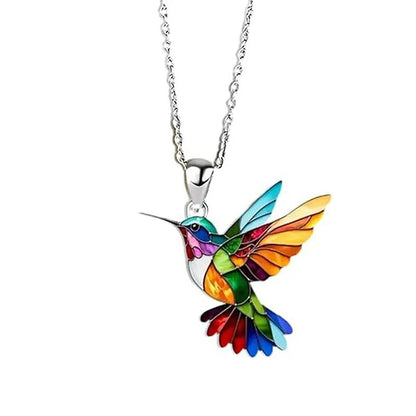 Colar de Acrílico Beija-flor Colorido Formato de Pássaro para Mulheres Meninas Pingentes de Pescoço Joias de Primavera Verão 2025 Presentes de Festa