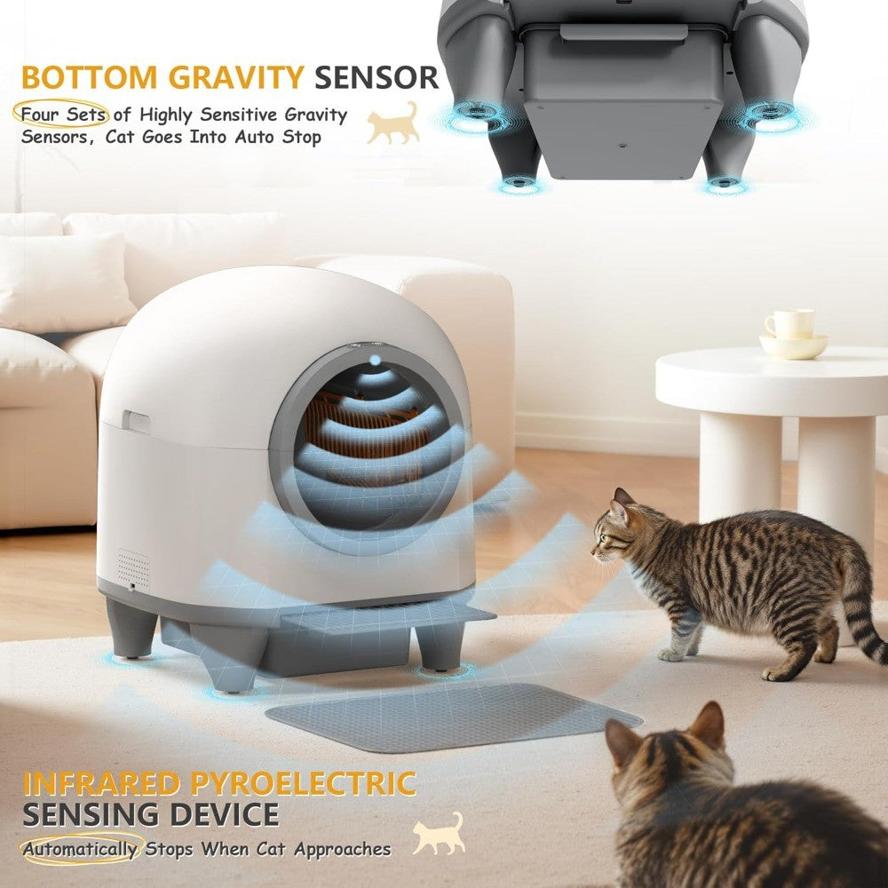 Caixa Sanitária de Limpeza Automática, Caixa Sanitária Automática de 90 L para Vários Gatos Controlada por Aplicativo com Sensores Inteligentes