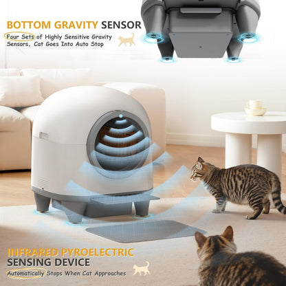 Caixa Sanitária de Limpeza Automática, Caixa Sanitária Automática de 90 L para Vários Gatos Controlada por Aplicativo com Sensores Inteligentes
