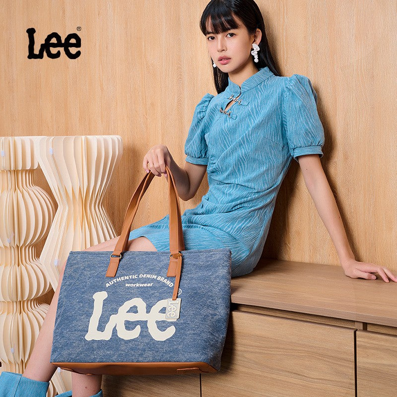 LEE Large Capacity Denim Leather Women's Tote Bags Designer Lady Canvas Daily Big Size Handbag Wear Resistant Shoulder Beach Bag
