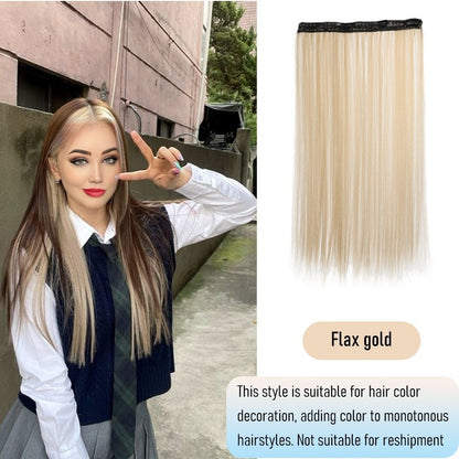 Apliques de cabelo liso sintético 50cm com 4 mechas coloridas, rabo de cavalo de clipe, perucas rosa/azul/roxa, perucas de Halloween/Natal