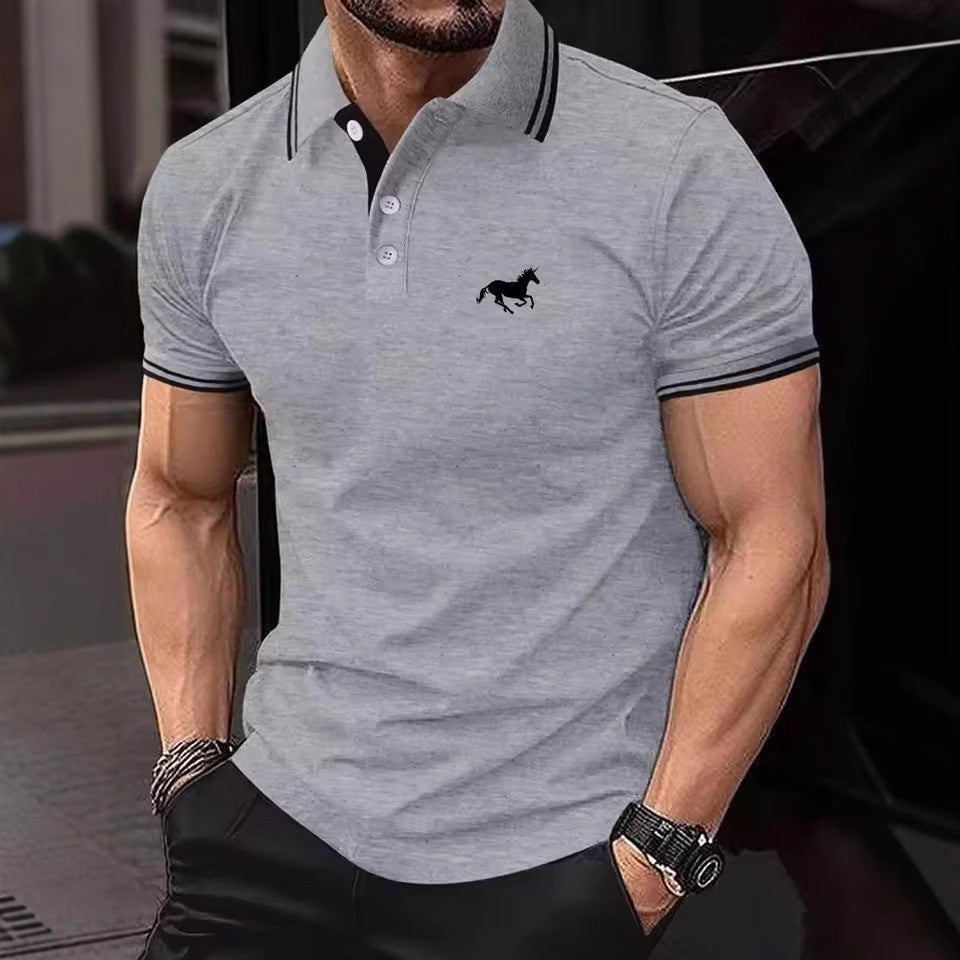 100% Polyester New Men Clothes Summer Short Sleeve Fashion Business Casual Lapel Polo Shirt Logo Print Men Sport Golf Polo Shirt