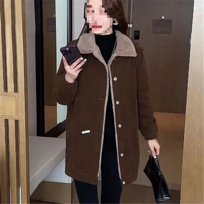 Plus Size Plus Size Fleece Lined Jacket Women's Winter Fashion Loose Coat Mid-Length High Quality Jacket for Mature Women