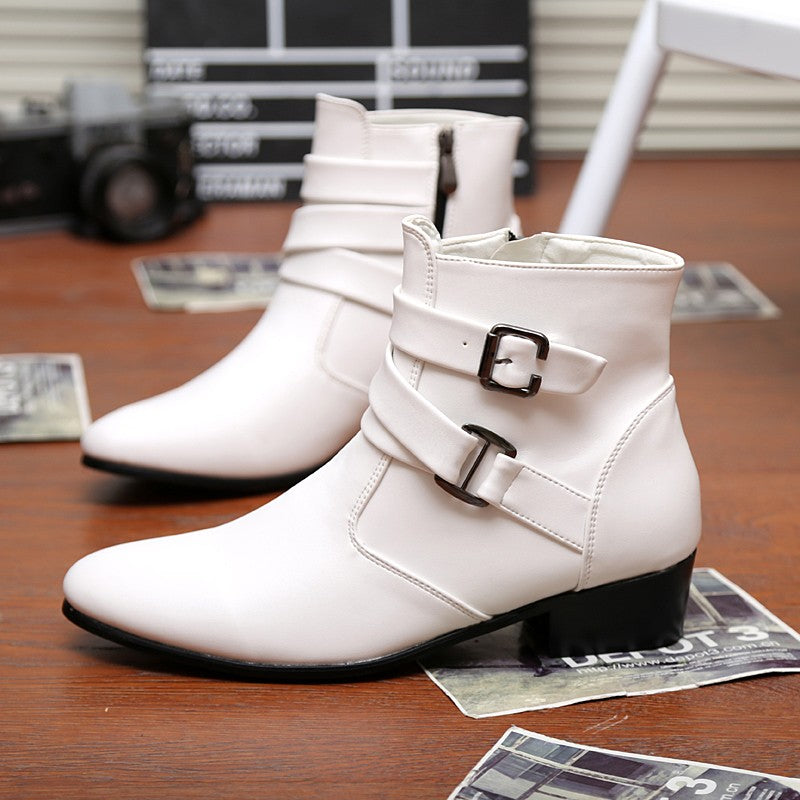 Hot Sale Luxury Chelsea Boots Men Pointed -toe Mens White Boots Black British Style High-heel Men Dress Boots Design Ankle Boot