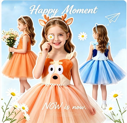 Animal Cosplay Costume Dog Print Tutu Dress Halloween Dog Role Play Outfit for Birthday Party Carnival Stage Themed Performance