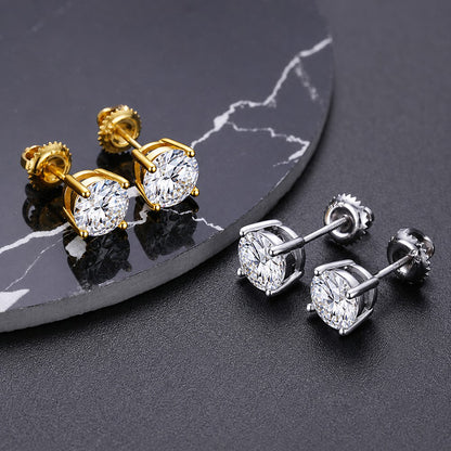 Sweetrain 0.5-2ct Moissanite Screw Back Earrings 925 Sterling Silver Brilliant Round Cut Moissanite Stud Earrings for Women Men