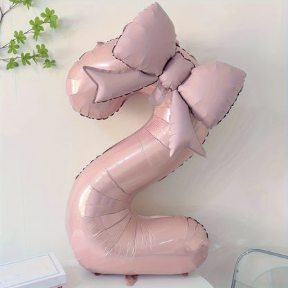 32 Inch Pink Number 0-9 Foil Balloon with Bow – Ideal for Girls Wedding Birthday Party Decorations