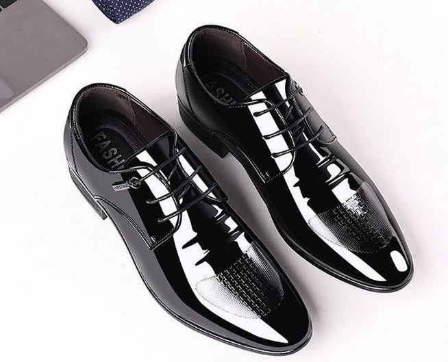 Sapatos Sociais Masculinos de Amarrar em Couro Envernizado Preto Bico Fino Estilo 2025 Preço Baixo Luxo Designer Escritório Terno 39 Masculino