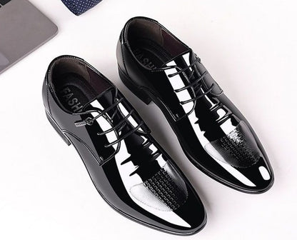 Sapatos Sociais Masculinos de Amarrar em Couro Envernizado Preto Bico Fino Estilo 2025 Preço Baixo Luxo Designer Escritório Terno 39 Masculino