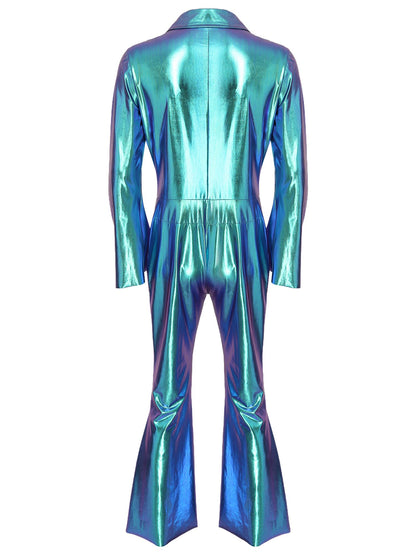 Men Bell Bottom Pants Jumpsuit Rompers Vintage 80s Disco Hippie Costume for Rock Jazz Dancewear Musical Theme Party Dress-up