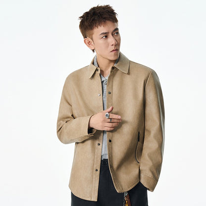 Men New Leather Jacket Men's Retro Black Classic Turn Collar Leather Jackets Trendy Cool Jacket Motorcycle Faux Leather Jacket